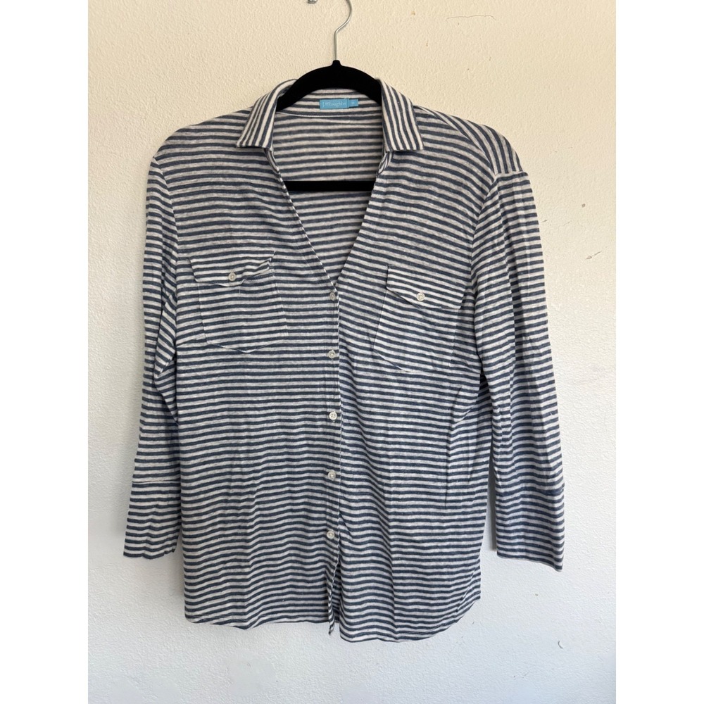 J. McLaughlin Brynn Linen Blend Shirt Top Size Medium Nautical Stretch Coastal